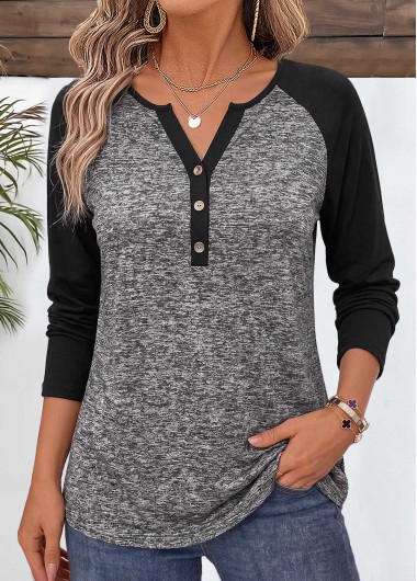 women clothes image of Dark Grey Marl Patchwork Long Sleeve T Shirt