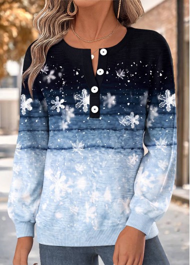 women clothes image of Christmas Navy Button Long Sleeve Sweatshirt