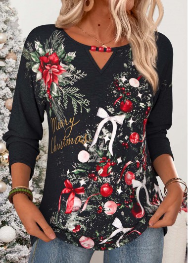 women clothes image of Christmas Black Beaded Long Sleeve Round Neck T Shirt
