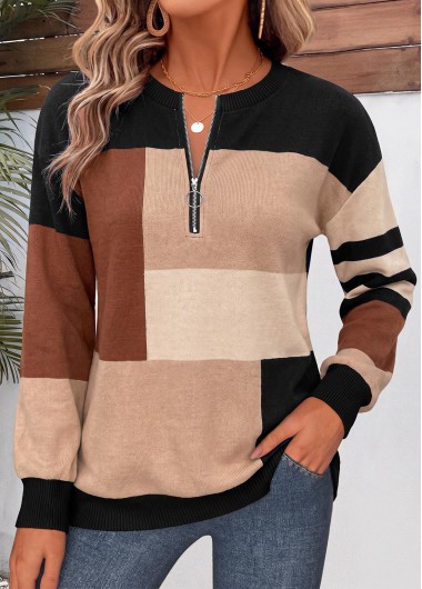 women clothes image of Multi Color Geometric Print Tummy Coverage Long Sleeve Sweatshirt