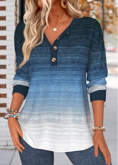 women clothes image of Dark Blue Ombre Tummy Coverage Long Sleeve Sweatshirt