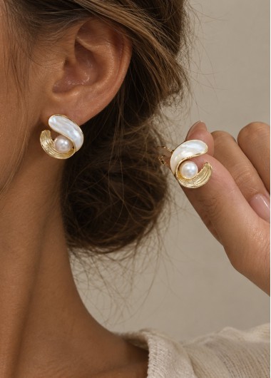 women clothes image of Beige Pearl Asymmetrical Design Alloy Earring