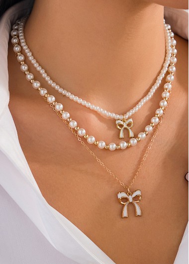 women clothes image of Golden Color Bow Alloy Detail Necklace