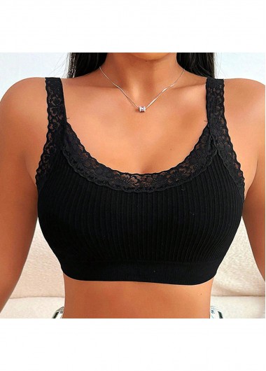women clothes image of Black Scoop Neck Wire Free Padded Lace Bra