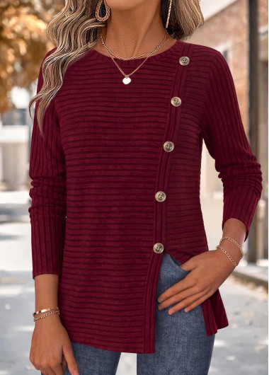 women clothes image of Red Tummy Coverage Long Sleeve Round Neck T Shirt