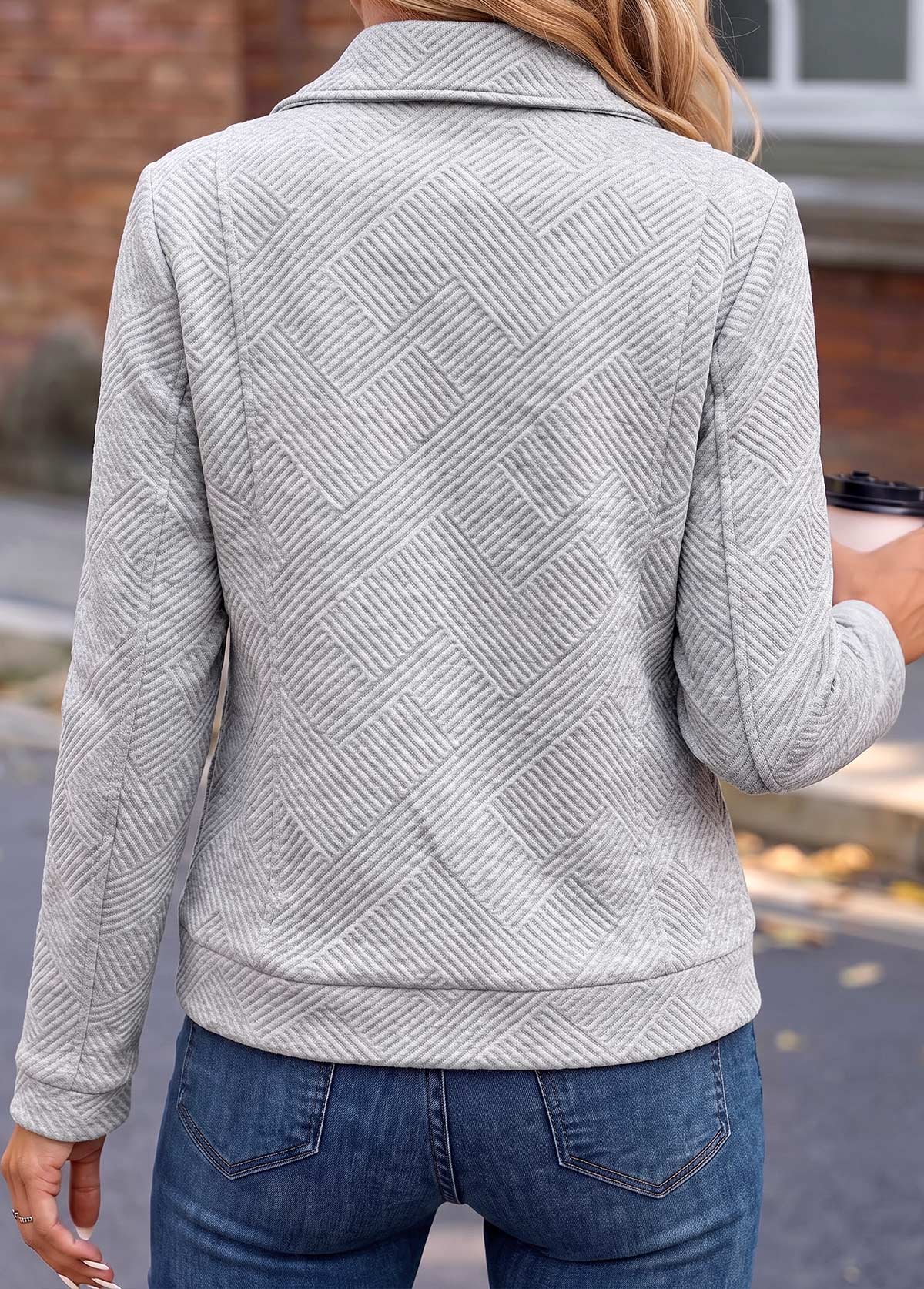 Light Grey Patchwork Long Sleeve Lapel Jacket | picture 