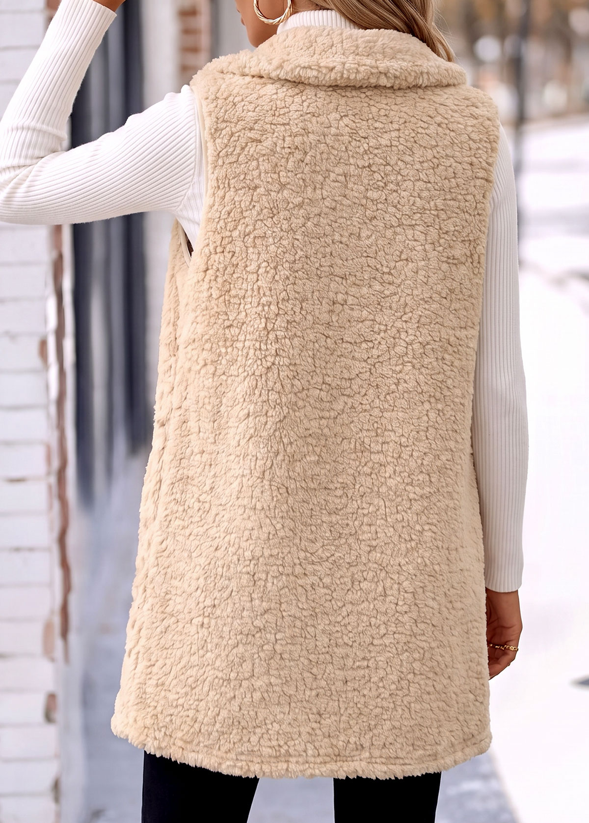 Beige Tummy Coverage Sleeveless Turn Down Collar Coat 2
