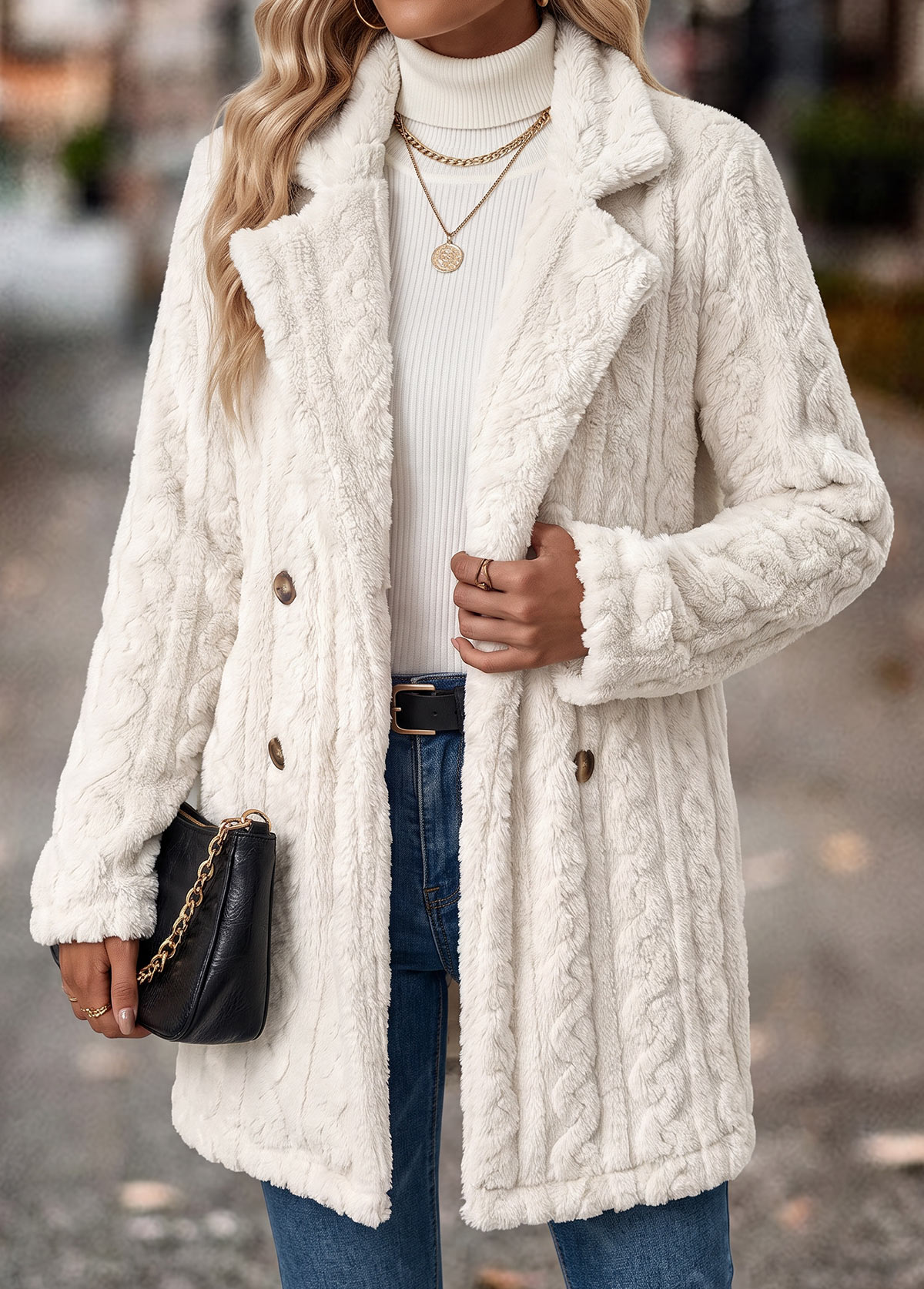 Modlily White Tummy Coverage Long Sleeve Turn Down Collar Coat - 2XL
