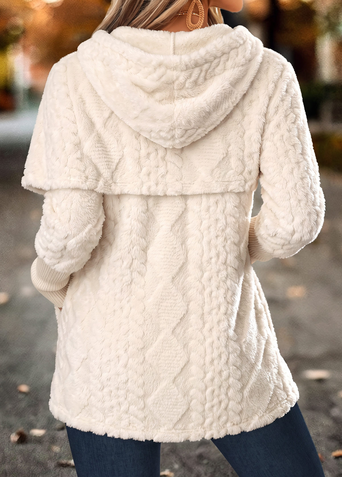Beige Fake 2in1 Long Sleeve Hoodie 2