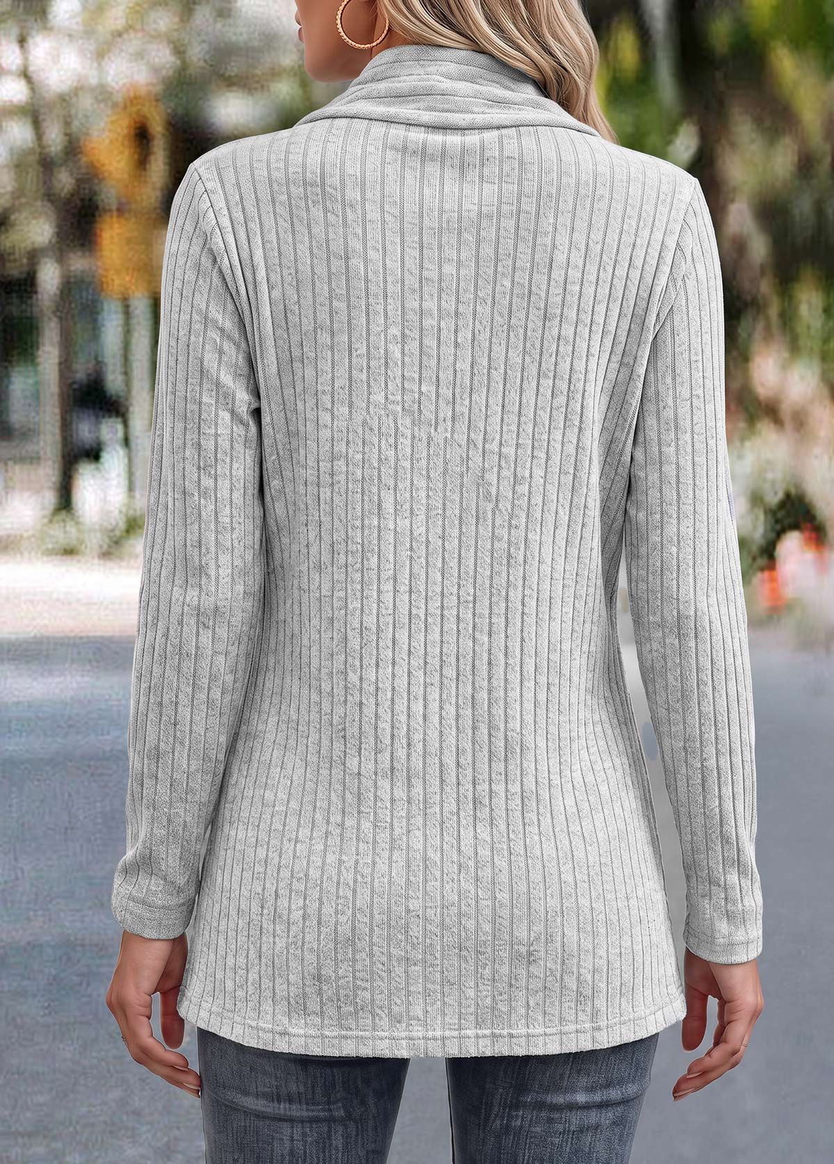 Light Grey Button Long Sleeve Coat 2