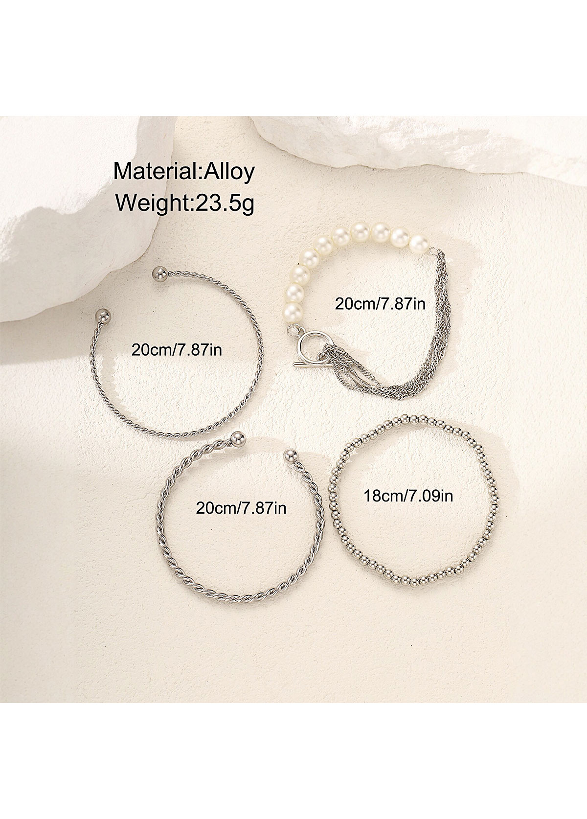 Silvery White Round Design Alloy Bracelets Set | picture 