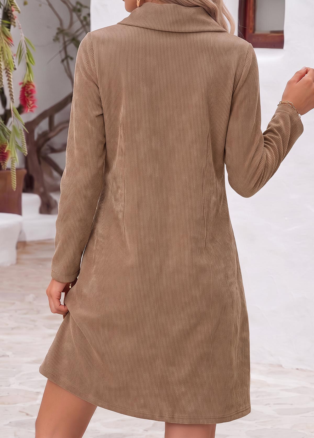 Dark Camel Short Tummy Coverage Long Sleeve Dress 2