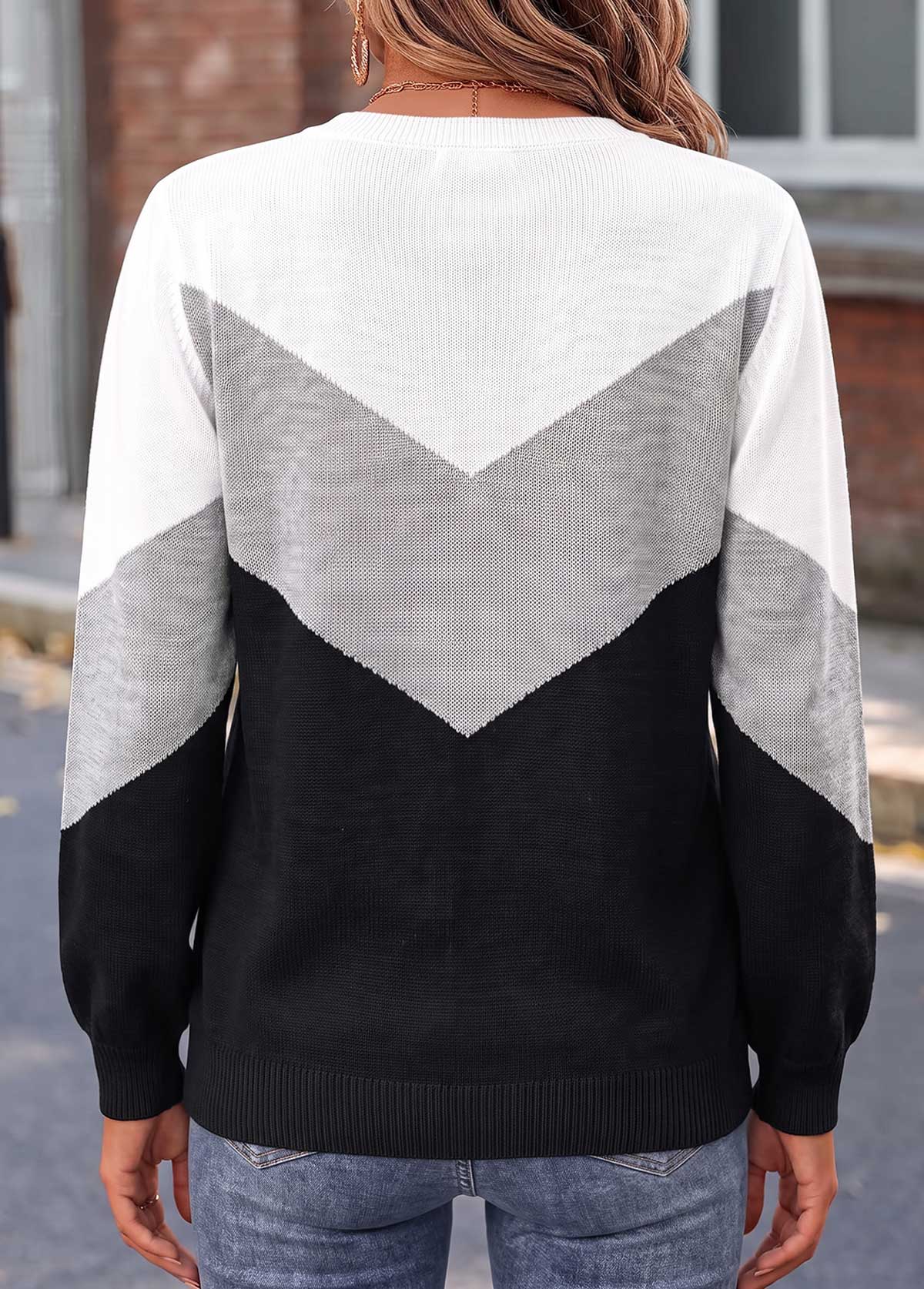 Black Geometric Print Patchwork Long Sleeve Sweater 2