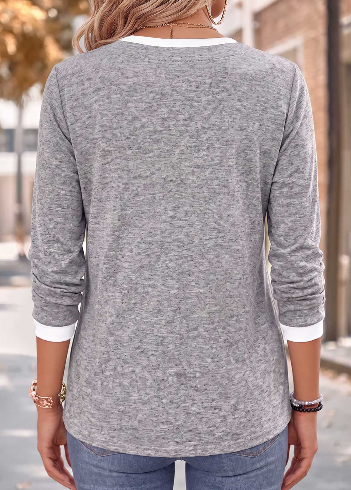 Light Grey Marl Fake 2in1 Long Sleeve T Shirt 2