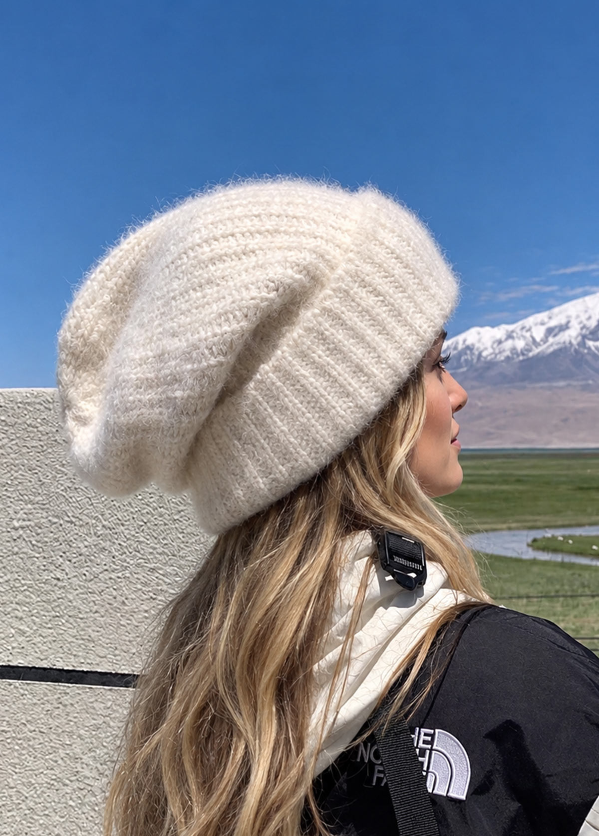 Beige Color Stretch Detail Knit Beanie 2