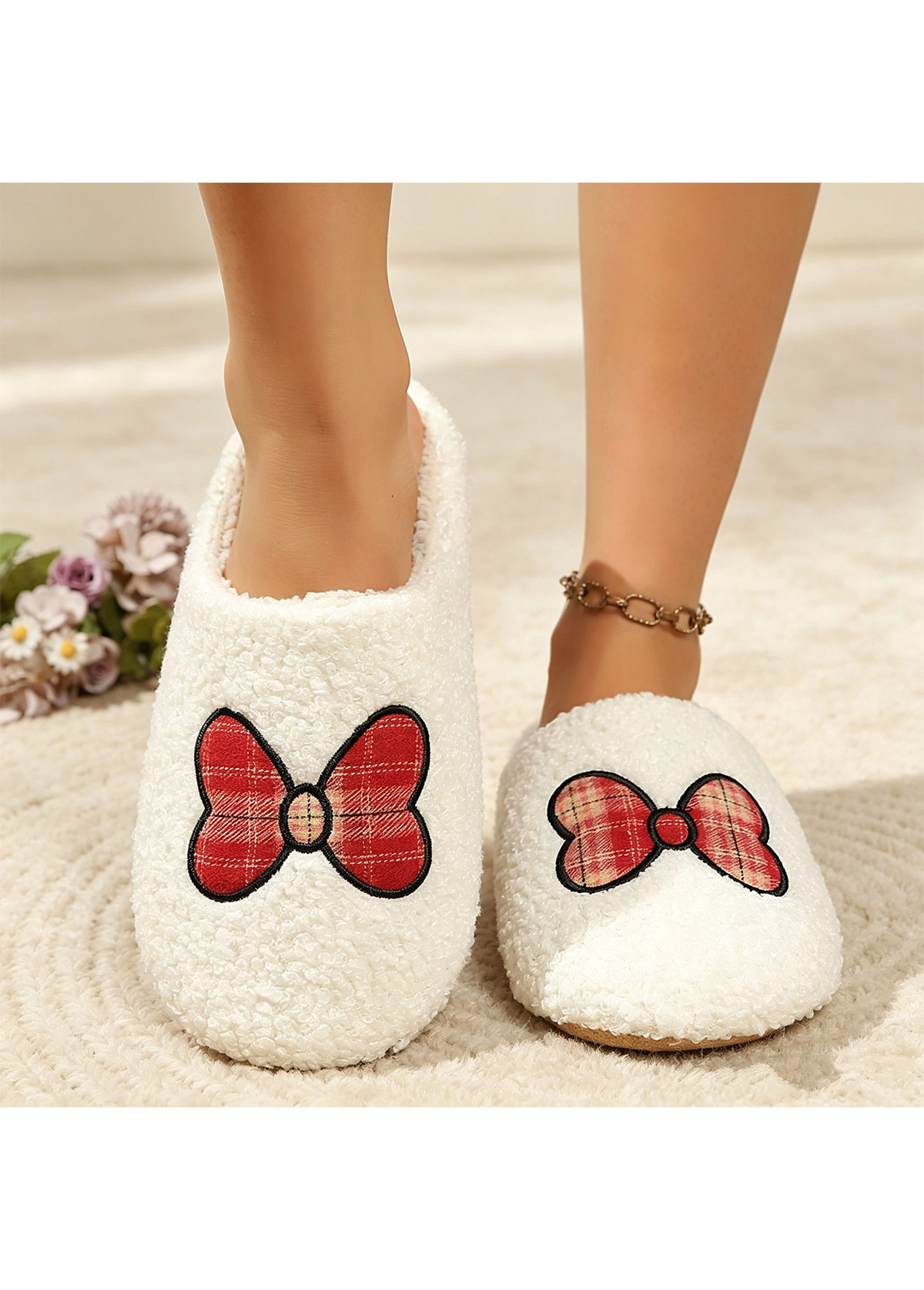 Modlily Flip Flops White Butterfly Print Closed Toe Falt Slippers  41