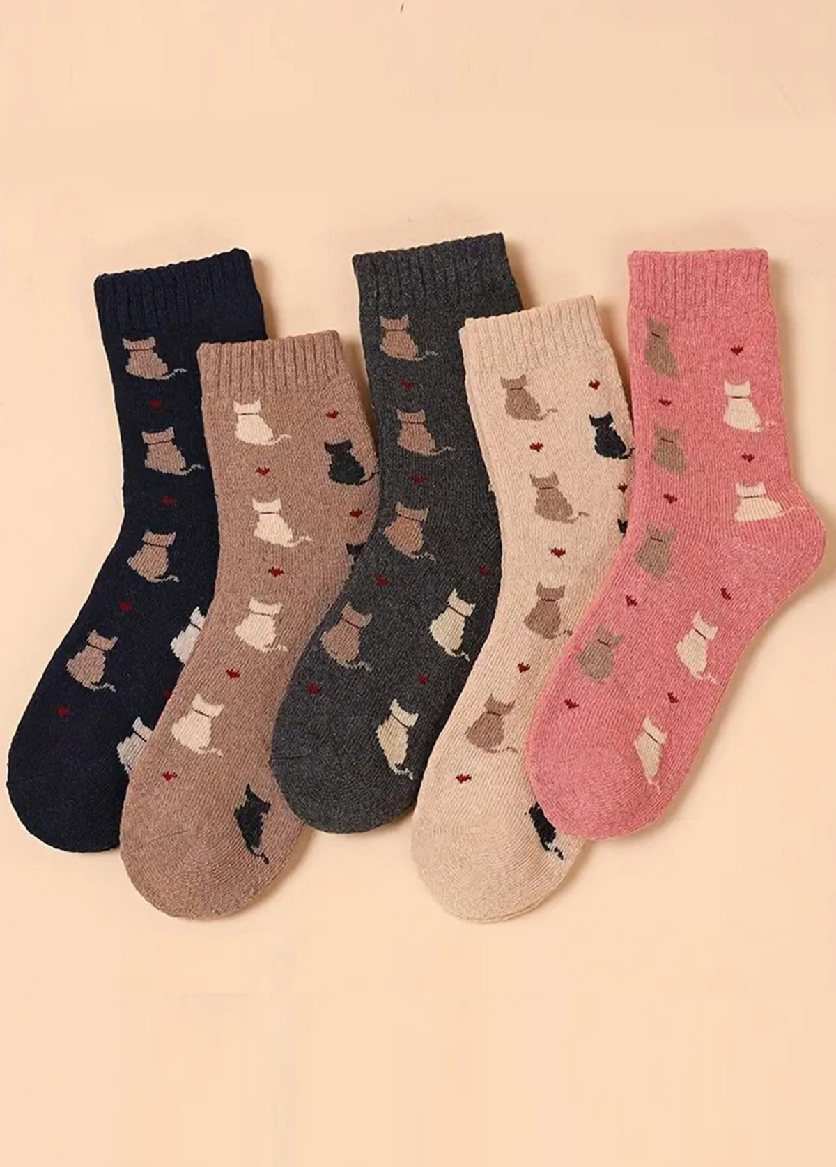 Multi Color Cat Design Mid Calf Socks 3