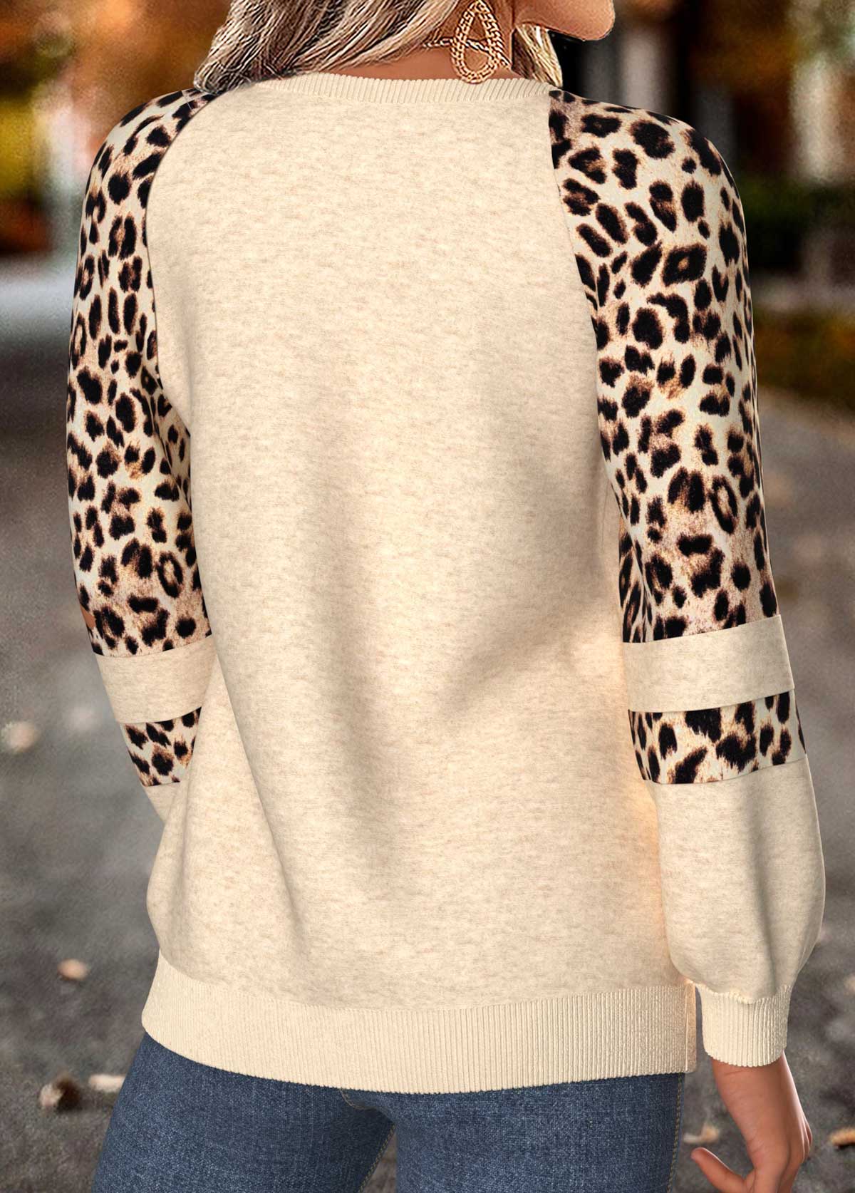 Christmas Beige Patchwork Long Sleeve Round Neck Sweatshirt 2