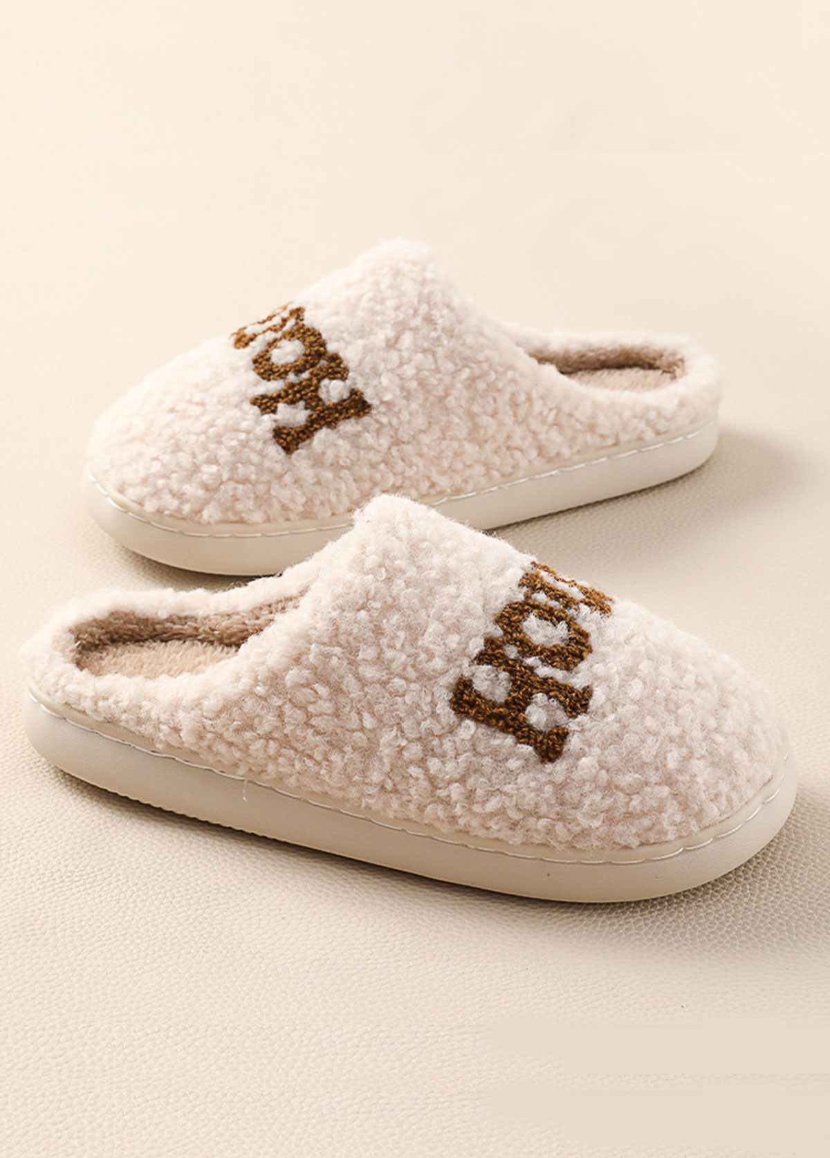 Modlily Flip Flops Beige Letter Print Closed Toe Falt Slippers - 39