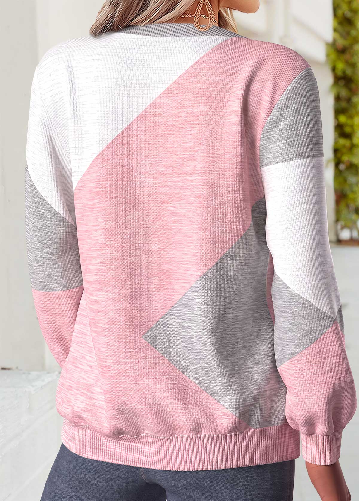 Multi Color Geometric Print Tummy Coverage Long Sleeve Sweatshirt 2