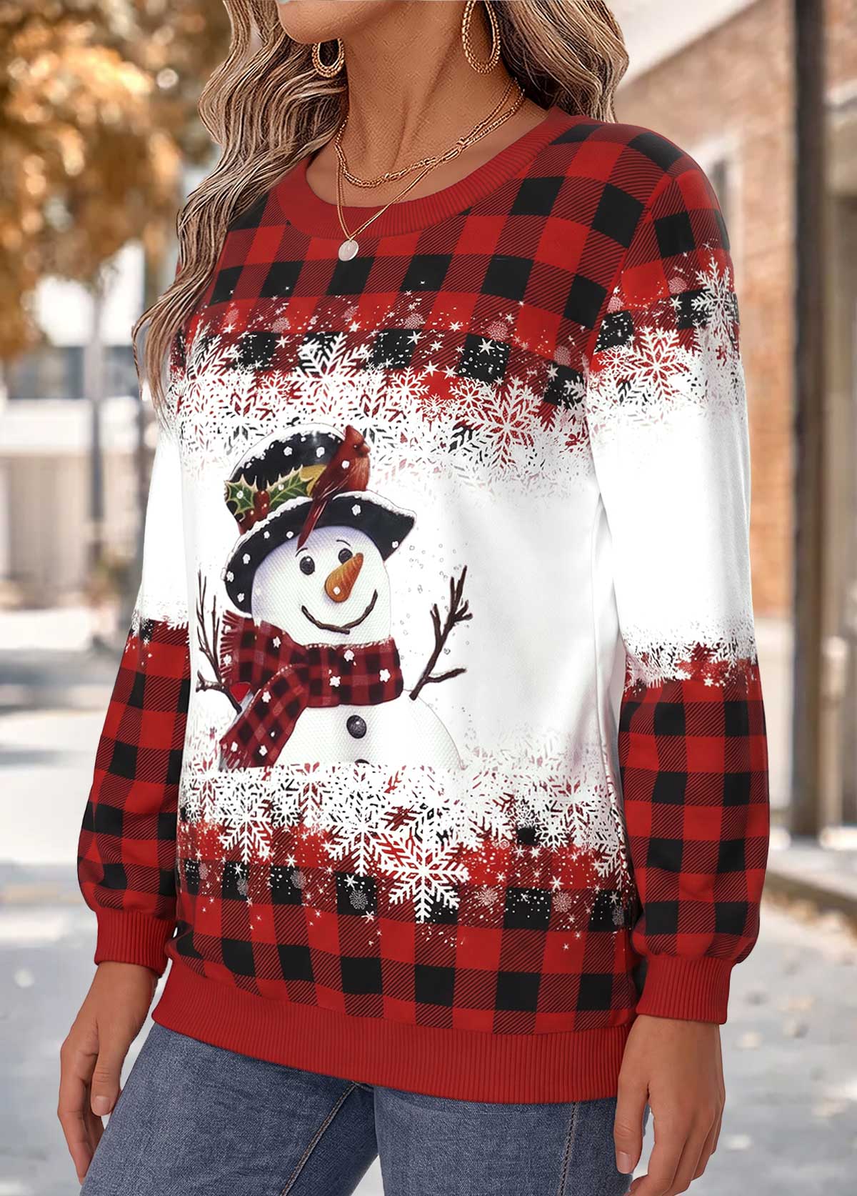 Christmas Red Tummy Coverage Long Sleeve Round Neck Sweatshirt 3