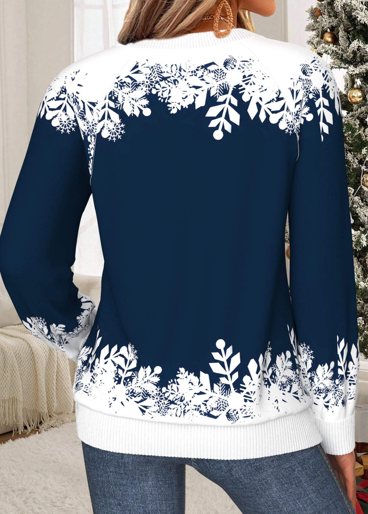 Navy Snowman Print Tummy Coverage Long Sleeve Sweatshirt 2