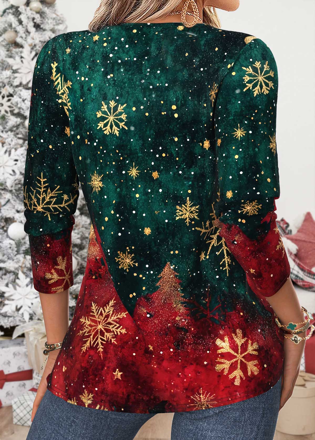 Christmas Multi Color Tuck Stitch Long Sleeve T Shirt 2