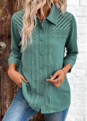 Turquoise Button Patchwork 3/4 Sleeve Shirt | thumb picture 