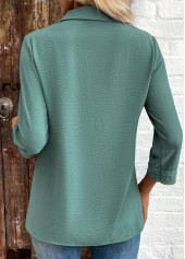 Turquoise Button Patchwork 3/4 Sleeve Shirt | thumb picture 