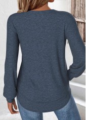 Peacock Blue Curved Hem Long Sleeve T Shirt | thumb picture 