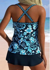 Navy Mid Waisted Random Floral Print Tankini Set | thumb picture 
