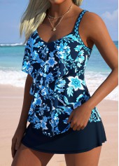 Navy Mid Waisted Random Floral Print Tankini Set | thumb picture 