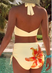 Light Yellow Mid Waisted Ruched/shirred Floral Print Bikini Set 2