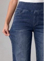 Denim Blue Straight Leg Elastic Waist High Waisted Jeans | thumb picture 