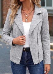 Light Grey Patchwork Long Sleeve Lapel Jacket | thumb picture 