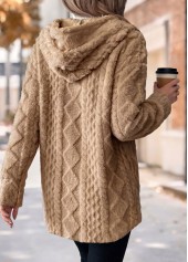 Light Coffee Tummy Coverage Long Sleeve Hooded Coat 2