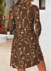 Dark Coffee Floral Print Short Tuck Stitch Dress | thumb picture 