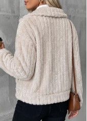 Beige Button Long Sleeve Turn Down Collar Coat 2