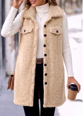 Beige Tummy Coverage Sleeveless Turn Down Collar Coat 5