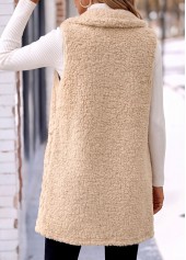 Beige Tummy Coverage Sleeveless Turn Down Collar Coat 2