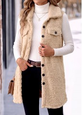 Beige Tummy Coverage Sleeveless Turn Down Collar Coat