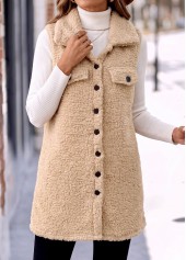 Beige Tummy Coverage Sleeveless Turn Down Collar Coat 3