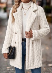 White Tummy Coverage Long Sleeve Turn Down Collar Coat