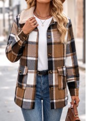 Light Coffee Patch Pocket Plaid Long Sleeve Coat | thumb picture 