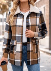 Light Coffee Patch Pocket Plaid Long Sleeve Coat | thumb picture 
