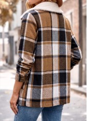 Light Coffee Patch Pocket Plaid Long Sleeve Coat | thumb picture 