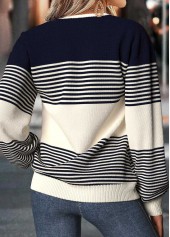 Navy Striped Tummy Coverage Long Sleeve Split Neck Sweater | thumb picture 