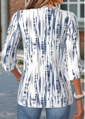 Navy Geometric Print Tummy Coverage Long Sleeve Blouse | thumb picture 