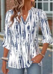 Navy Geometric Print Tummy Coverage Long Sleeve Blouse | thumb picture 