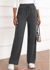 Dark Grey Straight Leg Elastic Waist High Waisted Pants | thumb picture 